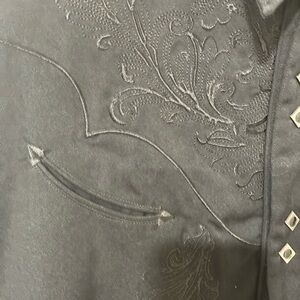 Jet Black Roper Snap Shirt with Machined embroidery & functional smiley pockets